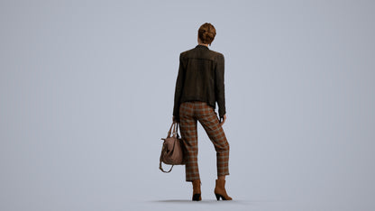 realistic 3D human woman business standing, archviz people FBX OBJ for Blender, front view render