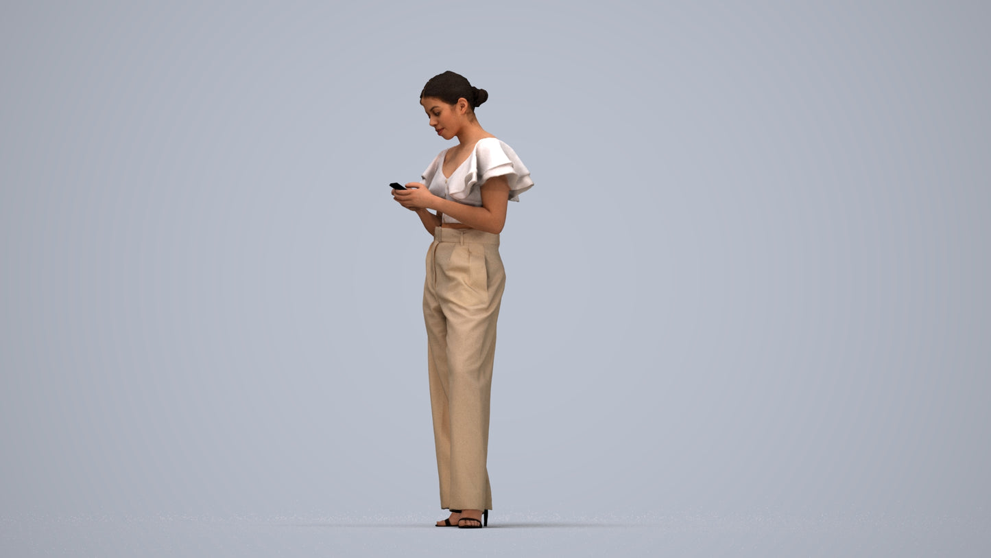 realistic 3D human woman business standing, archviz people FBX OBJ for Blender, top-down view render