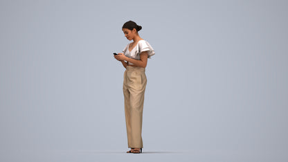 realistic 3D human woman business standing, archviz people FBX OBJ for Blender, top-down view render