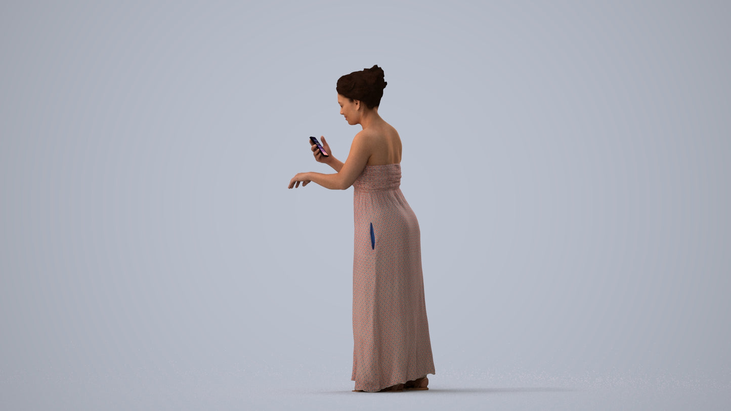 realistic 3D human woman casual standing, archviz people FBX OBJ for Blender, three-quarter view render