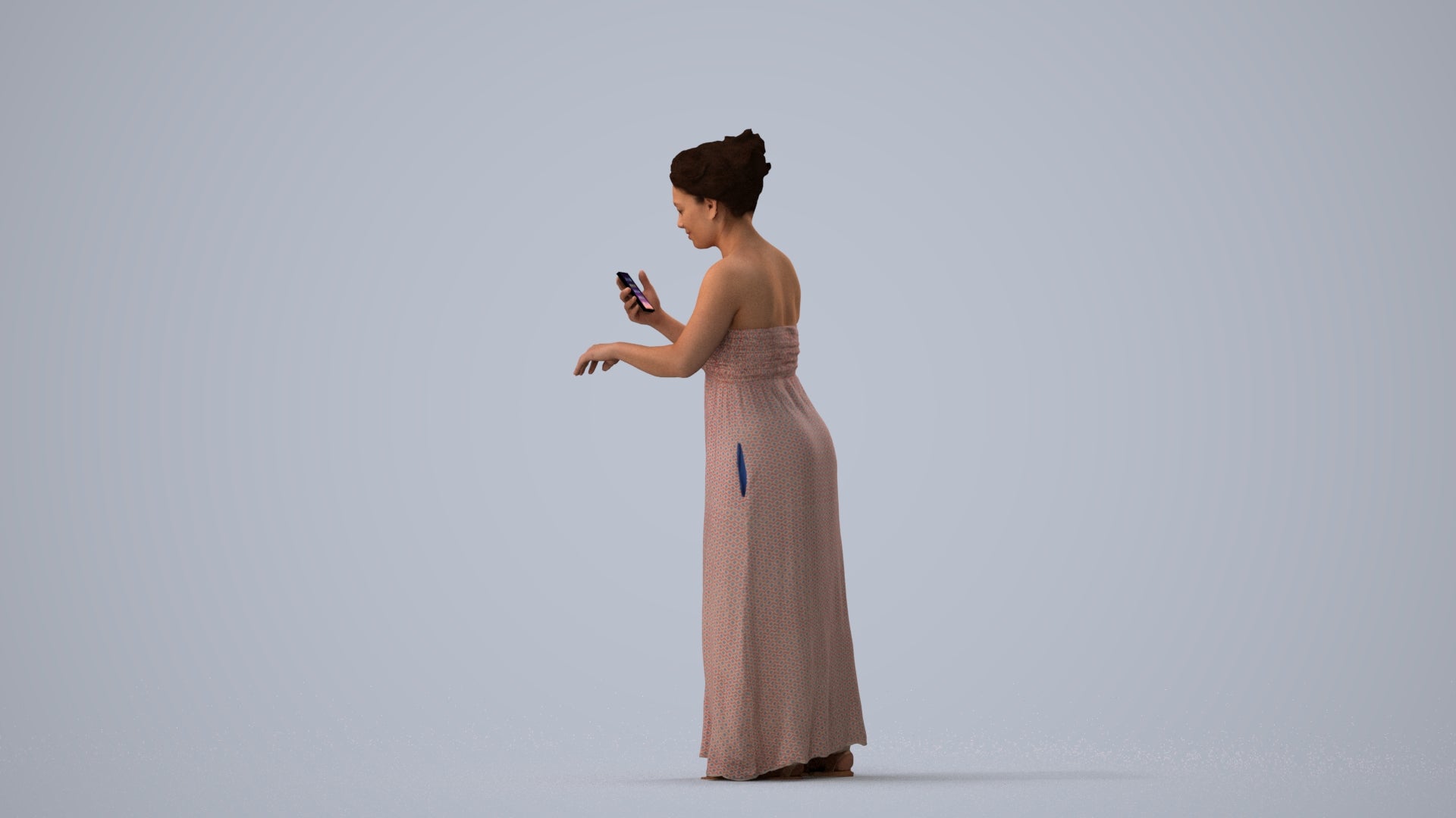 realistic 3D human woman casual standing, archviz people FBX OBJ for Blender, three-quarter view render