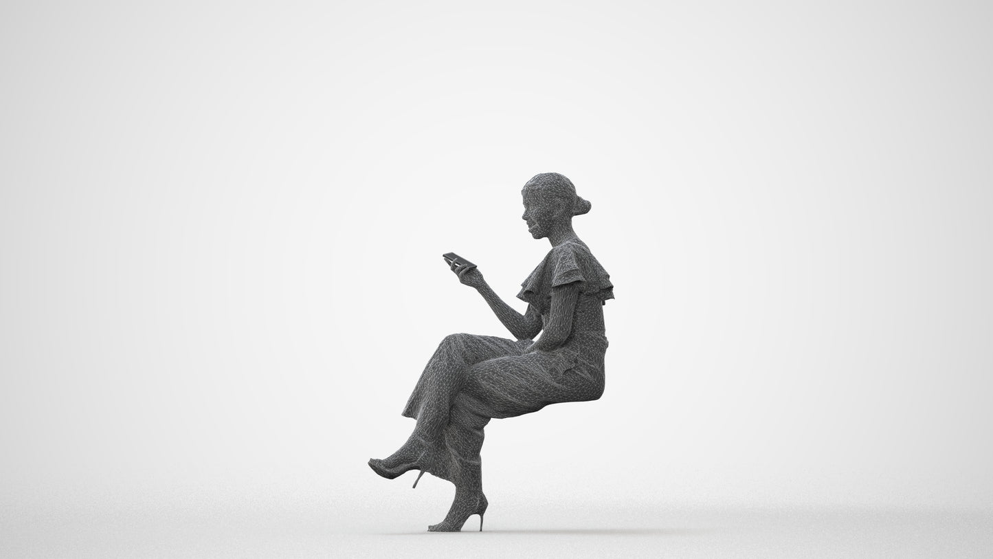 scanned 3D woman business sitting, photogrammetry people for Enscape and V-Ray, square thumbnail