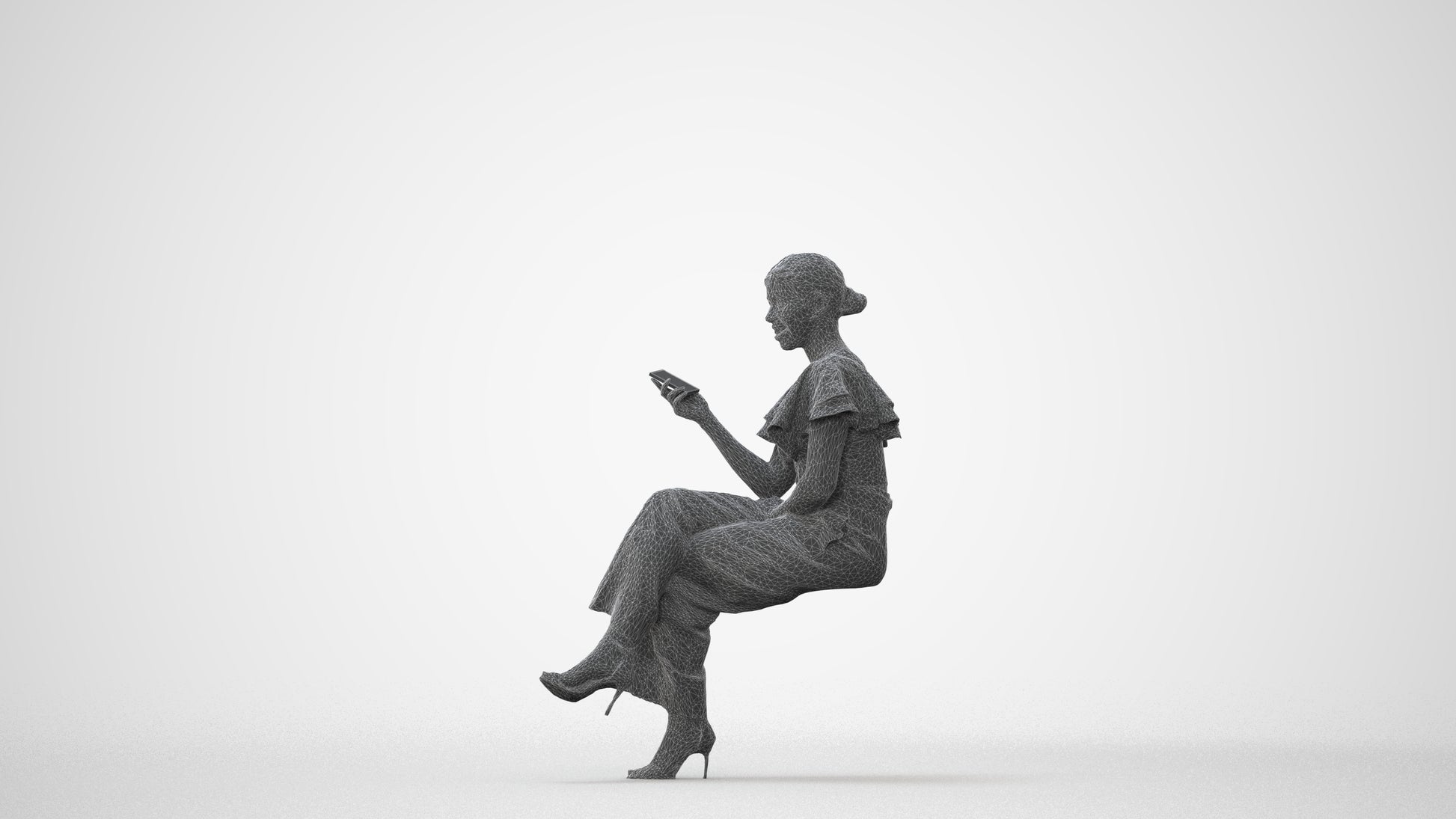 scanned 3D woman business sitting, photogrammetry people for Enscape and V-Ray, square thumbnail