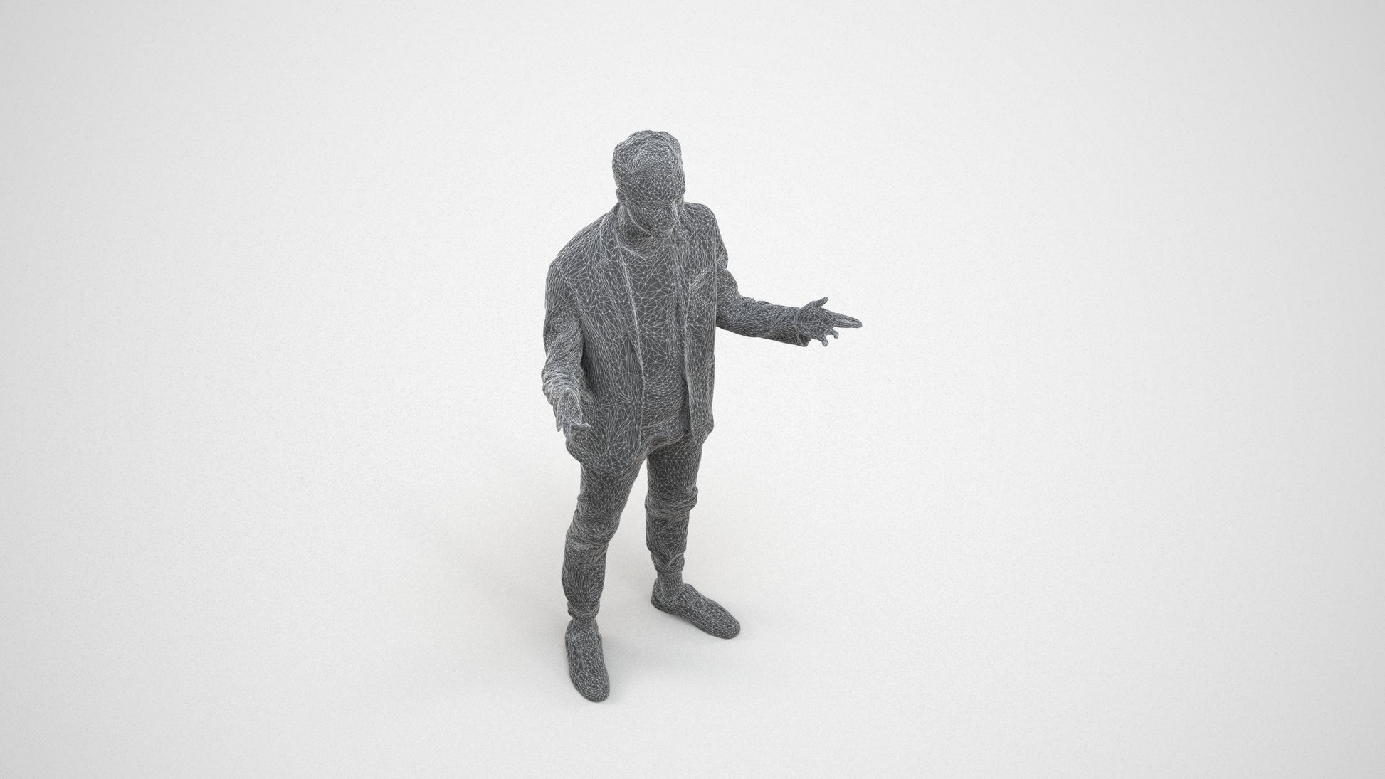 realistic 3D people man business, render-ready for V-Ray and Corona, FBX OBJ, wireframe three-quarter view