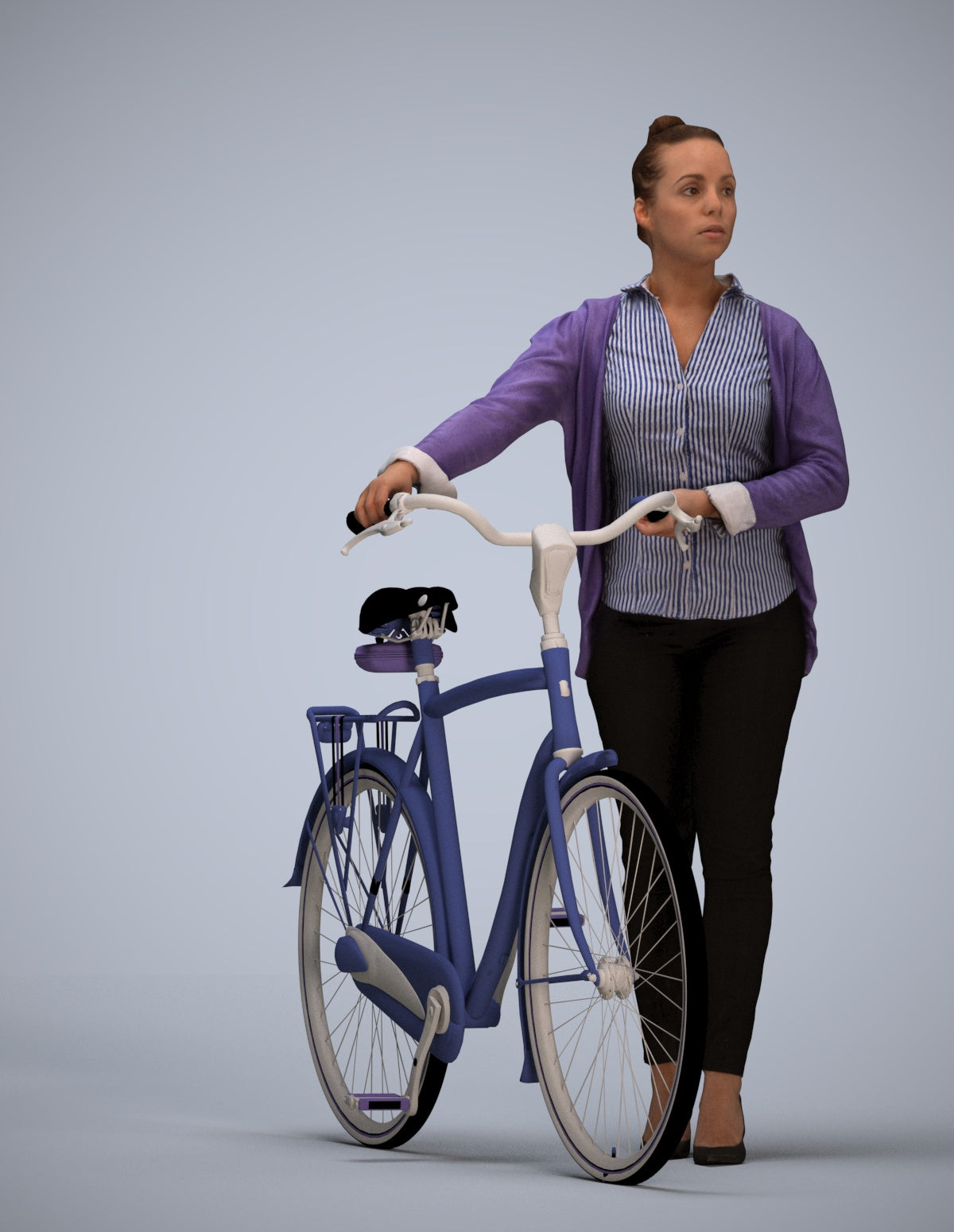 3D people model woman business cycling, scanned human for 3ds Max rendering