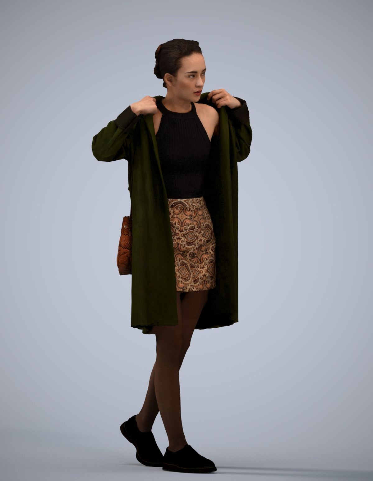 3D human model woman casual walking, photogrammetry scanned person for archviz