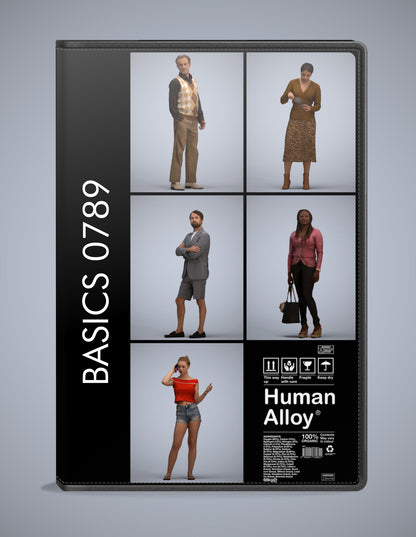 3D human models standing bundle, 5 photogrammetry scanned people for archviz