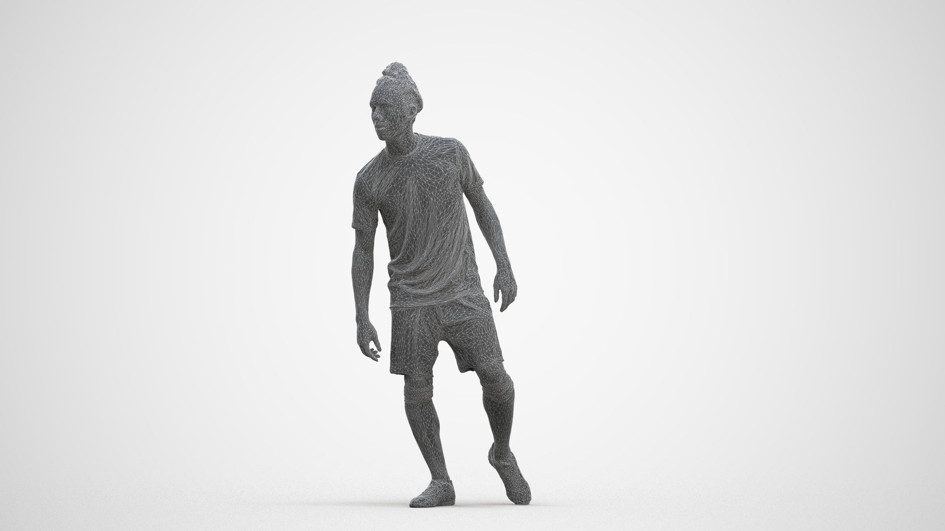 3D human model man sport, photogrammetry scanned person for archviz, three-quarter front view render
