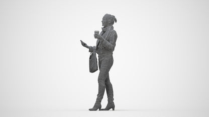 realistic 3D people woman casual standing, render-ready for V-Ray and Corona, FBX OBJ, wireframe back view
