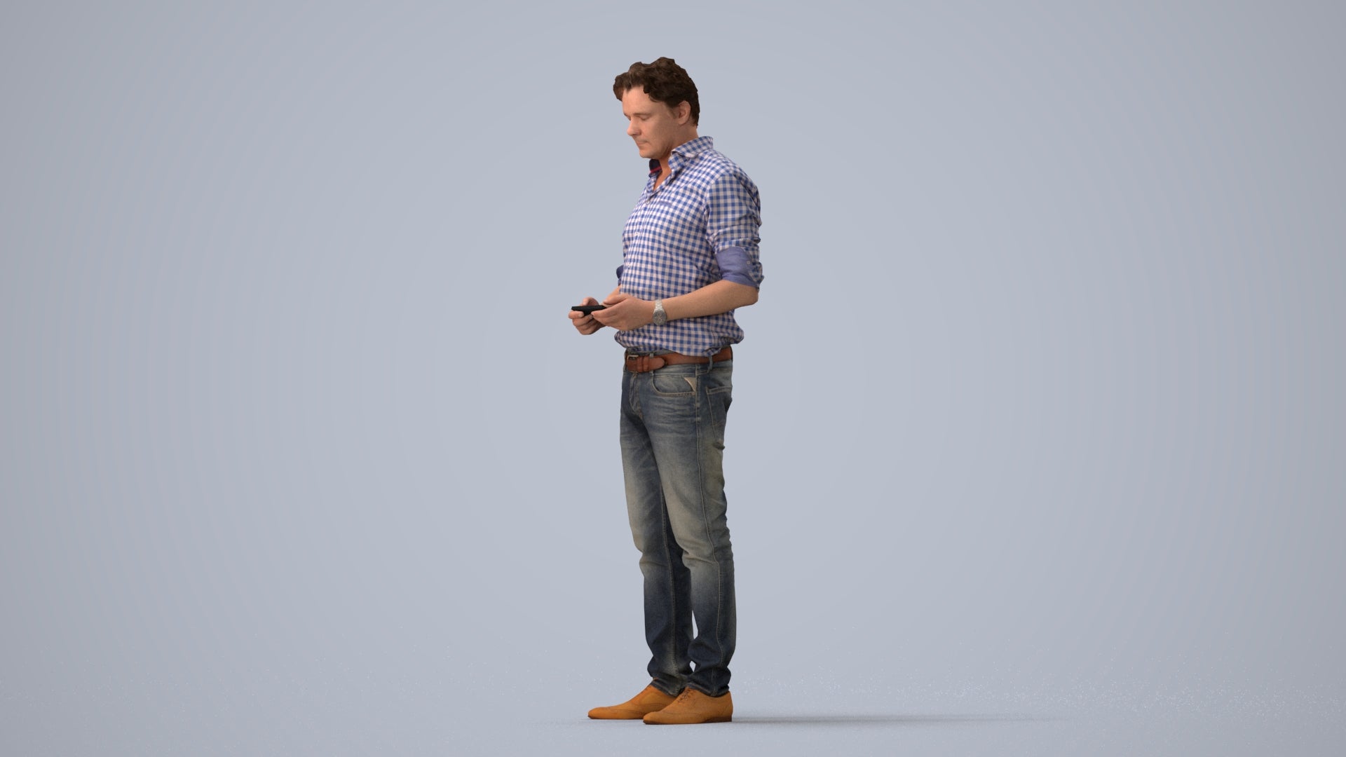 3D scanned man standing casual, photorealistic archviz people for Enscape and SketchUp, three-quarter view render