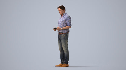3D scanned man standing casual, photorealistic archviz people for Enscape and SketchUp, three-quarter view render