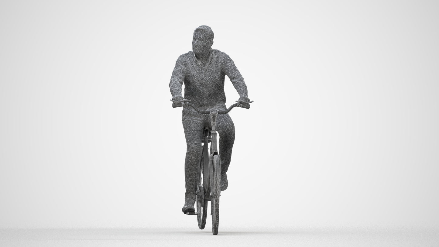 realistic 3D people man casual cycling, render-ready for V-Ray and Corona, FBX OBJ, wireframe back view