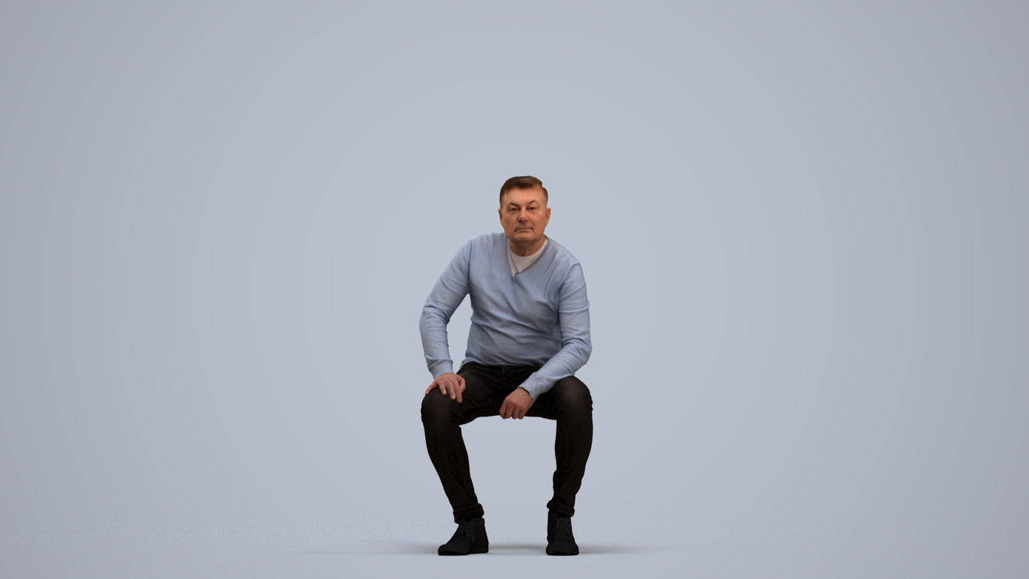 realistic 3D man casual sitting, scanned archviz people for Blender and 3ds Max, standing pose render