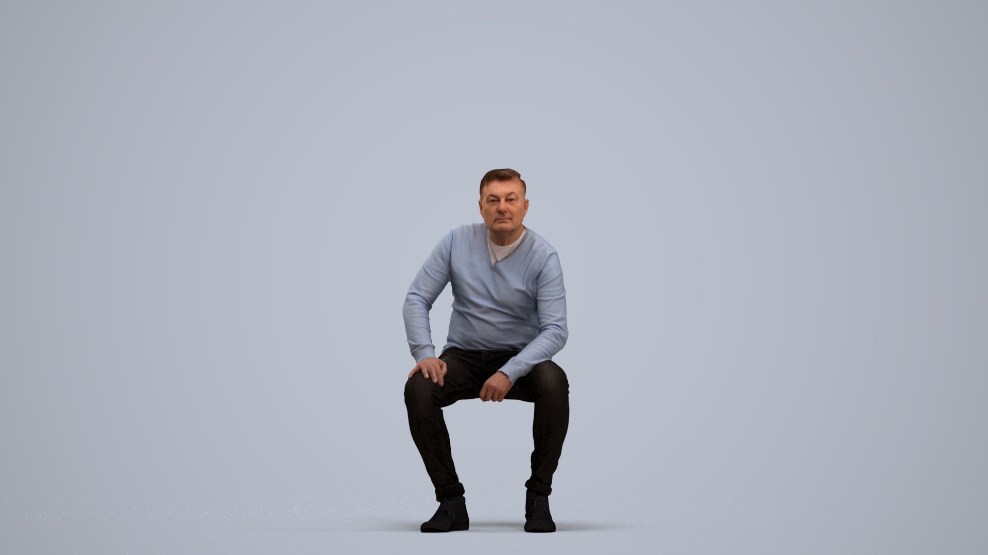 realistic 3D man casual sitting, scanned archviz people for Blender and 3ds Max, standing pose render