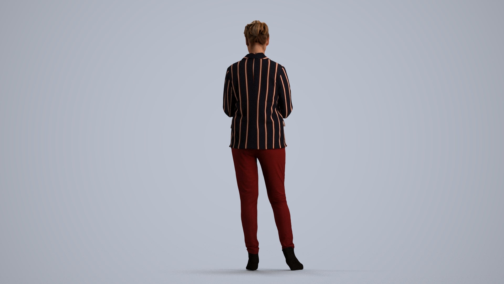 realistic 3D human woman business standing, archviz people FBX OBJ for Blender, front view render