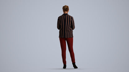 realistic 3D human woman business standing, archviz people FBX OBJ for Blender, front view render