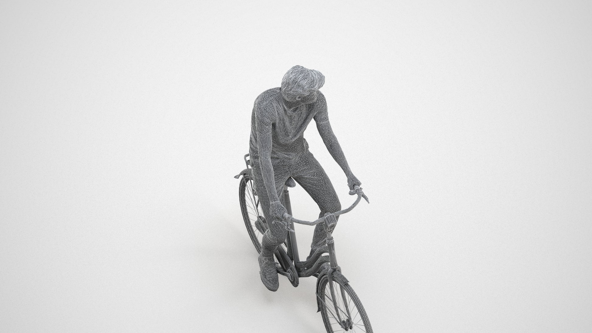 realistic 3D man casual cycling, scanned archviz people for Blender and 3ds Max, wireframe three-quarter view