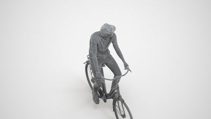 realistic 3D man casual cycling, scanned archviz people for Blender and 3ds Max, wireframe three-quarter view