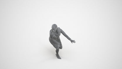 3D human model woman business sitting, photogrammetry scanned person for archviz, wireframe three-quarter view