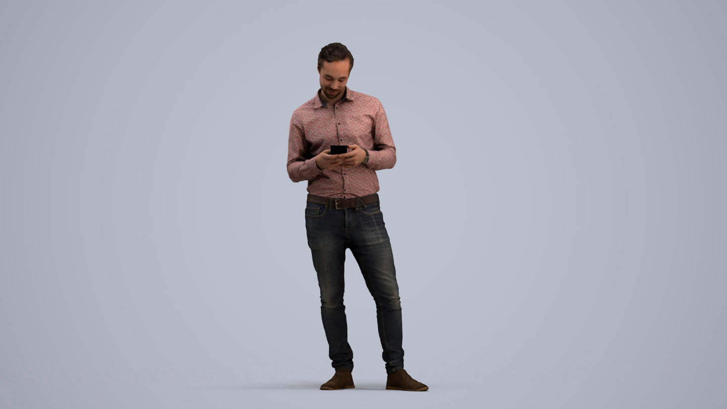 3D people model man casual standing, scanned human for 3ds Max rendering, standing pose render