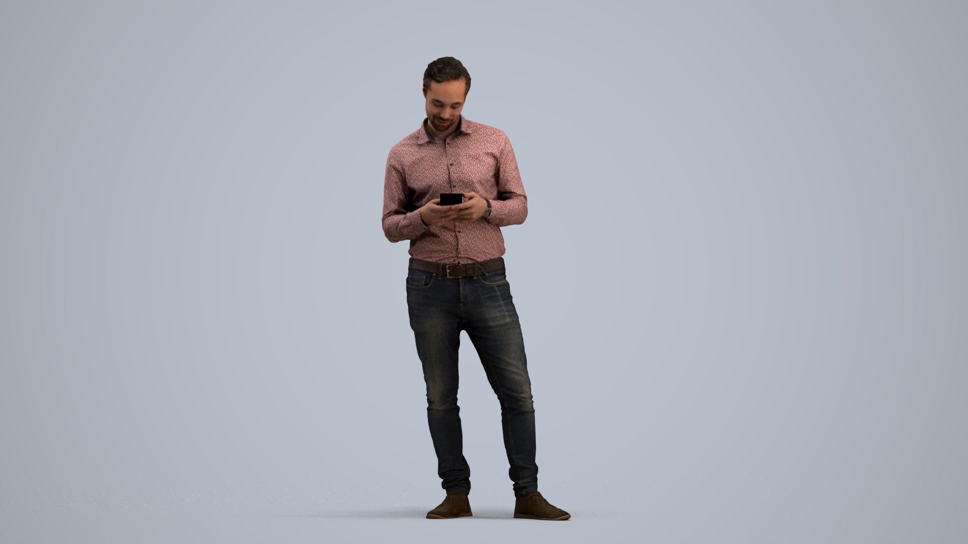 3D people model man casual standing, scanned human for 3ds Max rendering, standing pose render