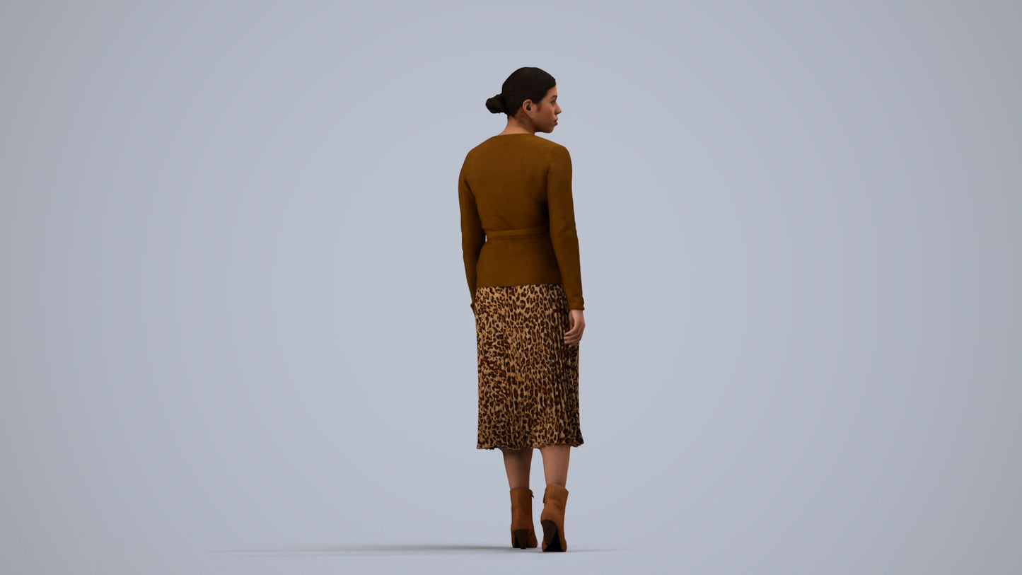realistic 3D human woman casual walking, archviz people FBX OBJ for Blender, side view render