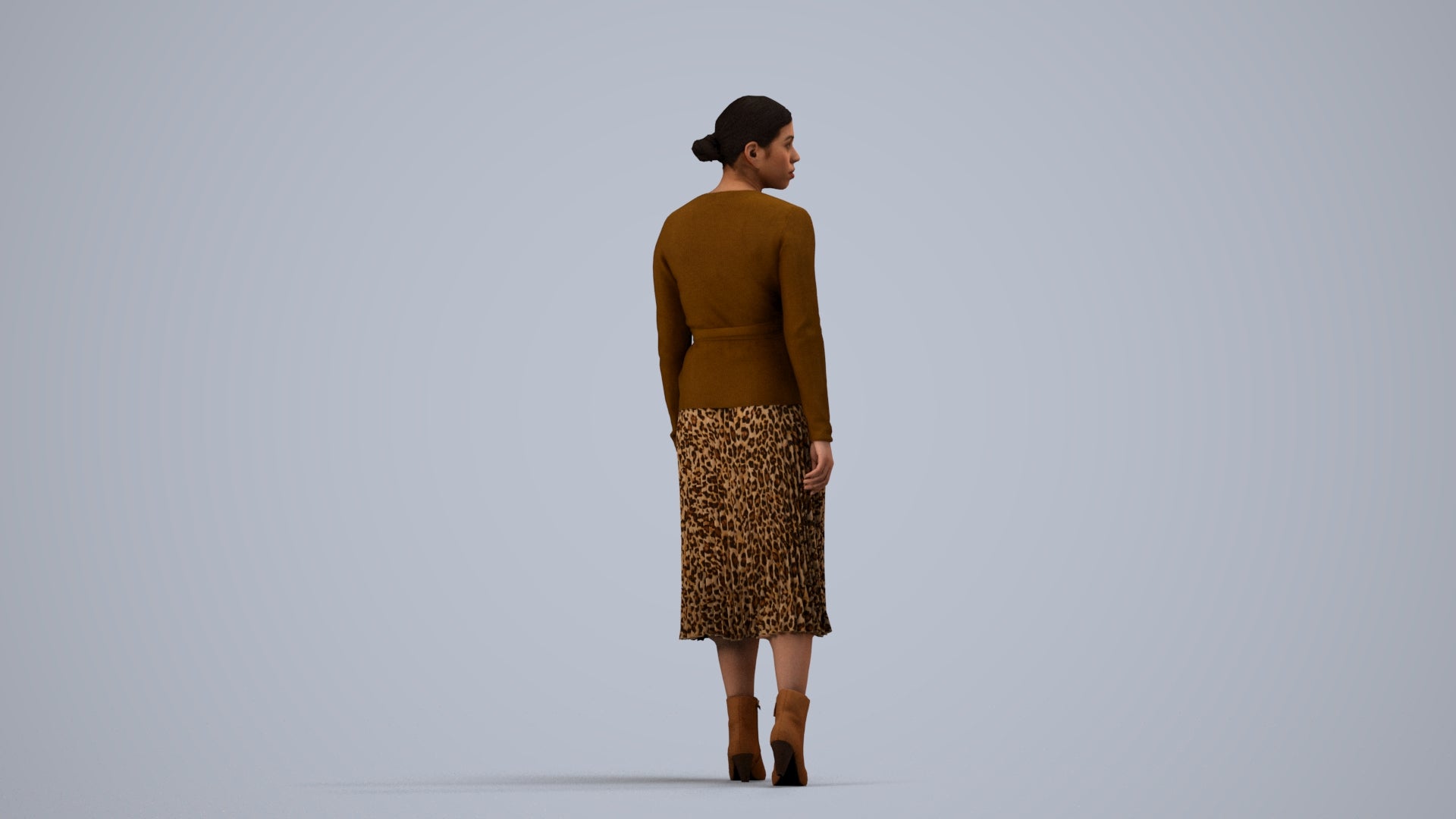 realistic 3D human woman casual walking, archviz people FBX OBJ for Blender, side view render