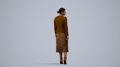 realistic 3D human woman casual walking, archviz people FBX OBJ for Blender, side view render