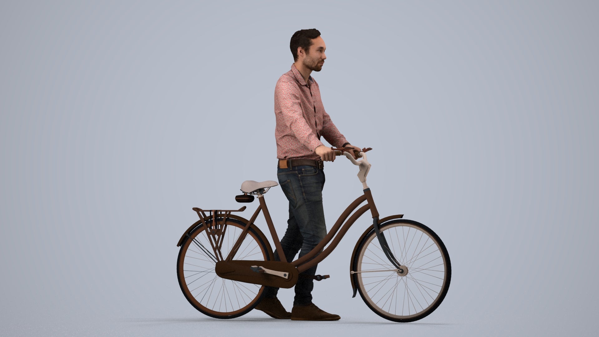 scanned 3D man casual cycling, photogrammetry people for Enscape and V-Ray, side view render