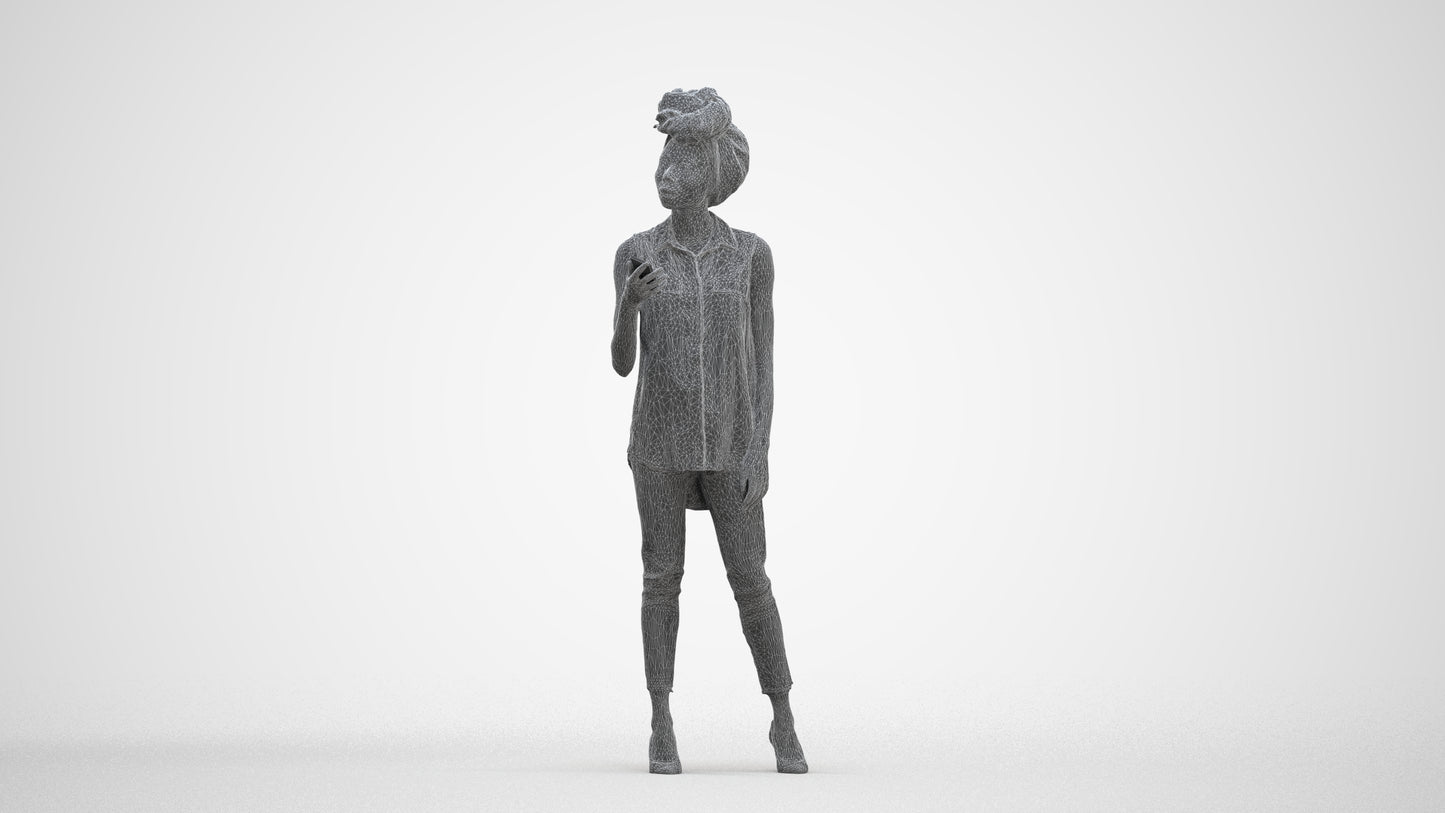 3D scanned woman standing casual, photorealistic archviz people for Enscape and SketchUp, three-quarter front view render