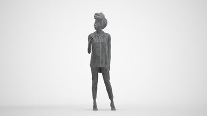 3D scanned woman standing casual, photorealistic archviz people for Enscape and SketchUp, three-quarter front view render