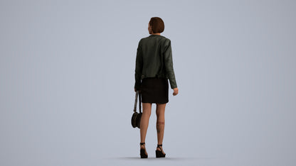 3D scanned woman walking casual, photorealistic archviz people for Enscape and SketchUp, front view render