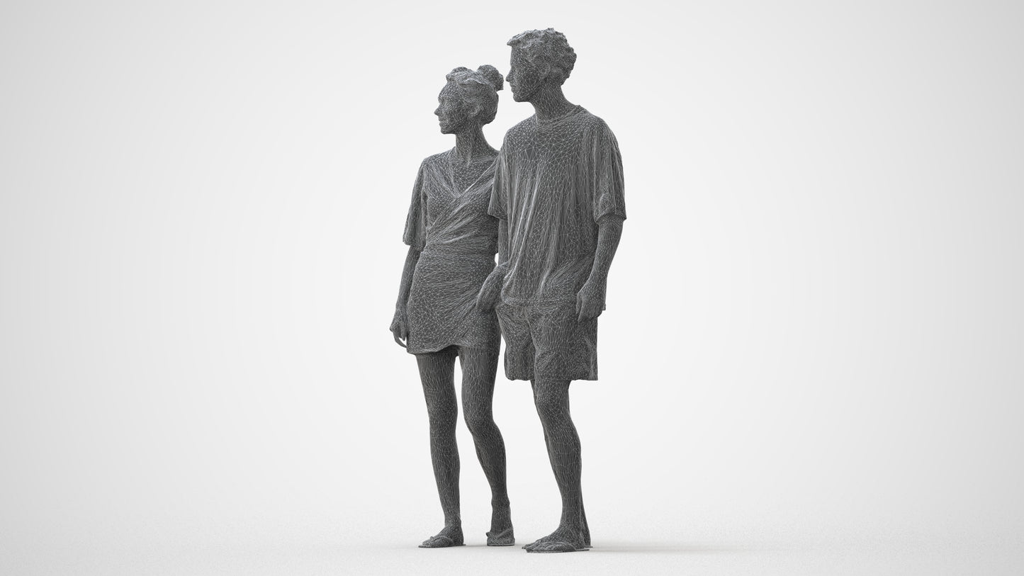 realistic 3D human woman casual couple, archviz people FBX OBJ for Blender, square thumbnail