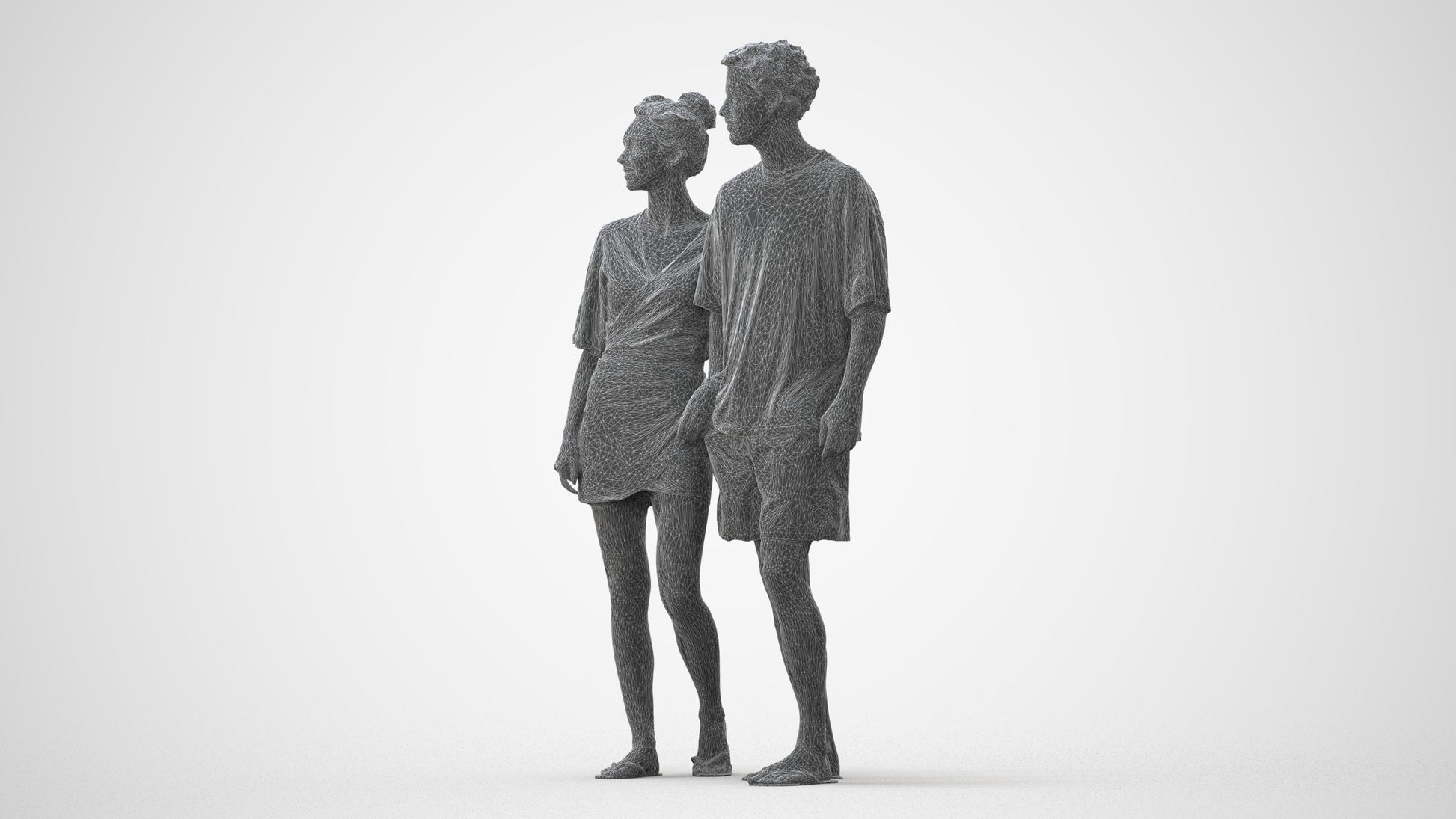 realistic 3D human woman casual couple, archviz people FBX OBJ for Blender, square thumbnail