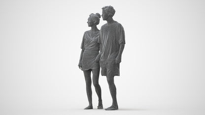 realistic 3D human woman casual couple, archviz people FBX OBJ for Blender, square thumbnail