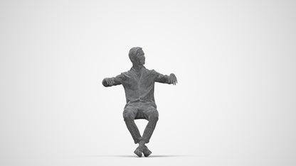 realistic 3D man casual sitting, scanned archviz people for Blender and 3ds Max, wireframe back view