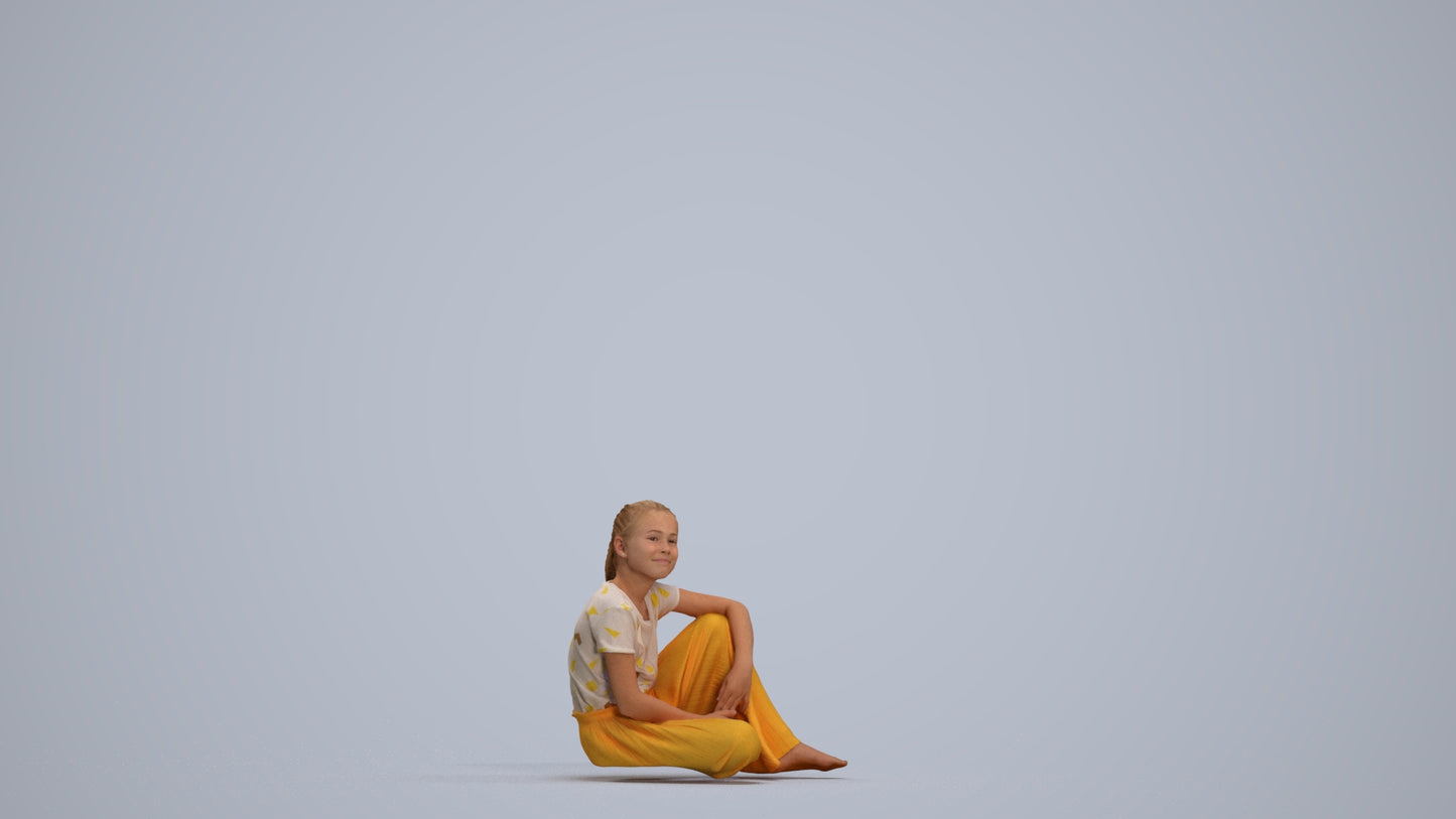 3D people model girl casual kids, scanned human for 3ds Max rendering, standing pose render