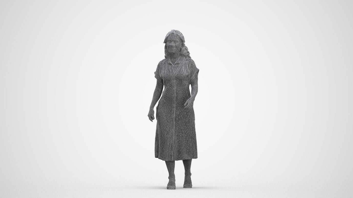 realistic 3D woman casual standing, scanned archviz people for Blender and 3ds Max, three-quarter front view render