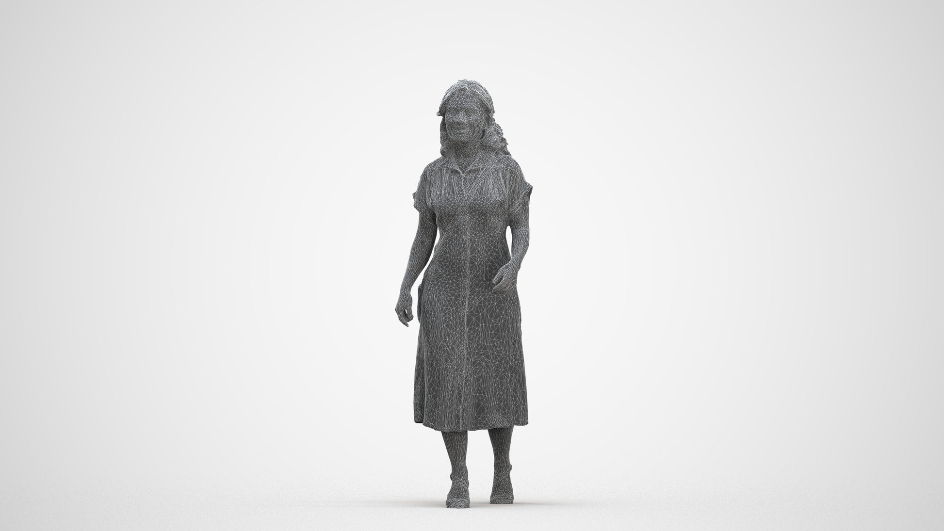 realistic 3D woman casual standing, scanned archviz people for Blender and 3ds Max, three-quarter front view render