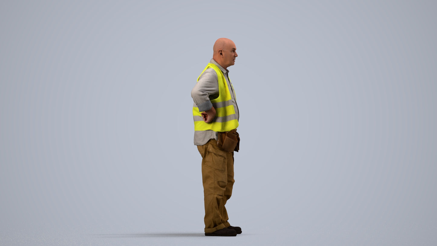 photogrammetry 3D senior man standing, realistic human model archviz FBX, side view render