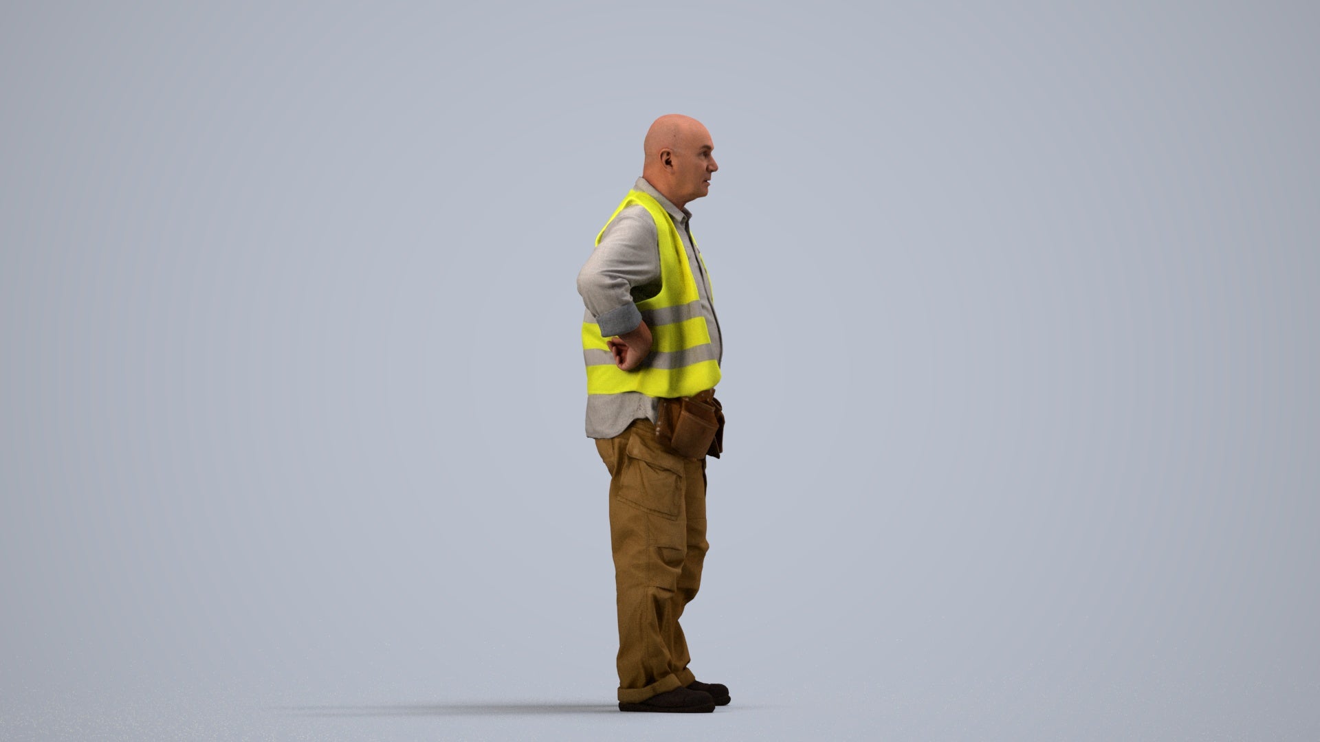 photogrammetry 3D senior man standing, realistic human model archviz FBX, side view render