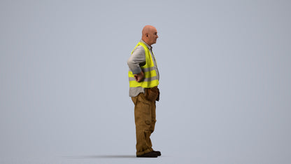 photogrammetry 3D senior man standing, realistic human model archviz FBX, side view render