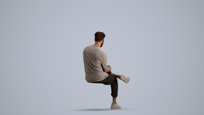 3D human model man casual sitting, photogrammetry scanned person for archviz, front view render