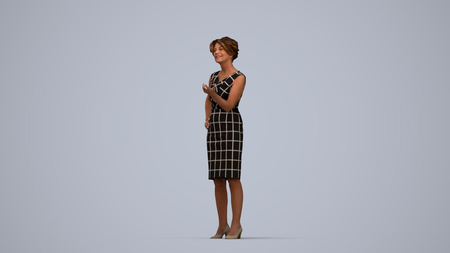 realistic 3D human woman business standing, archviz people FBX OBJ for Blender, top-down view render