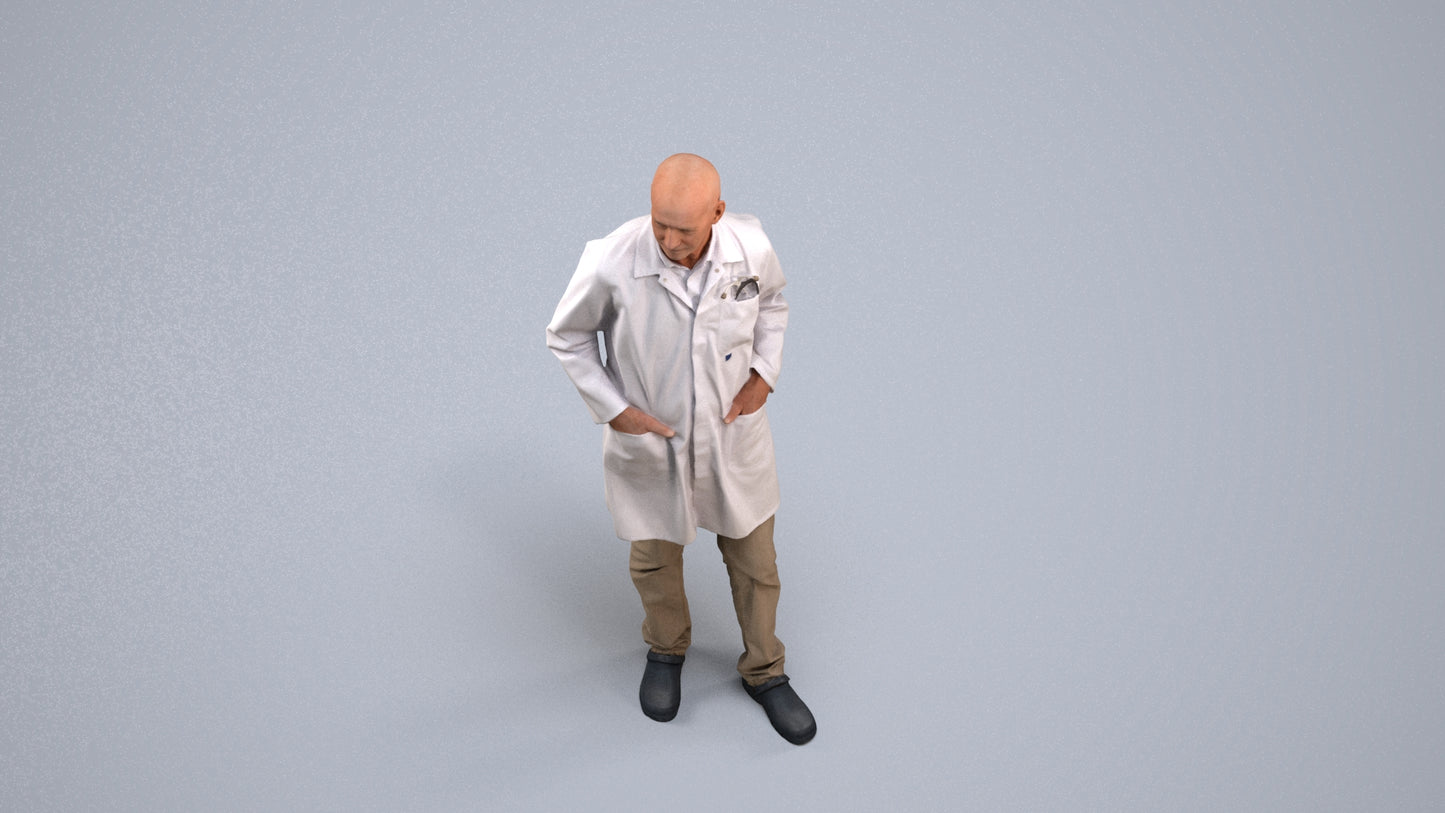 scanned 3D senior man medical, photogrammetry people for Enscape and V-Ray, back view render