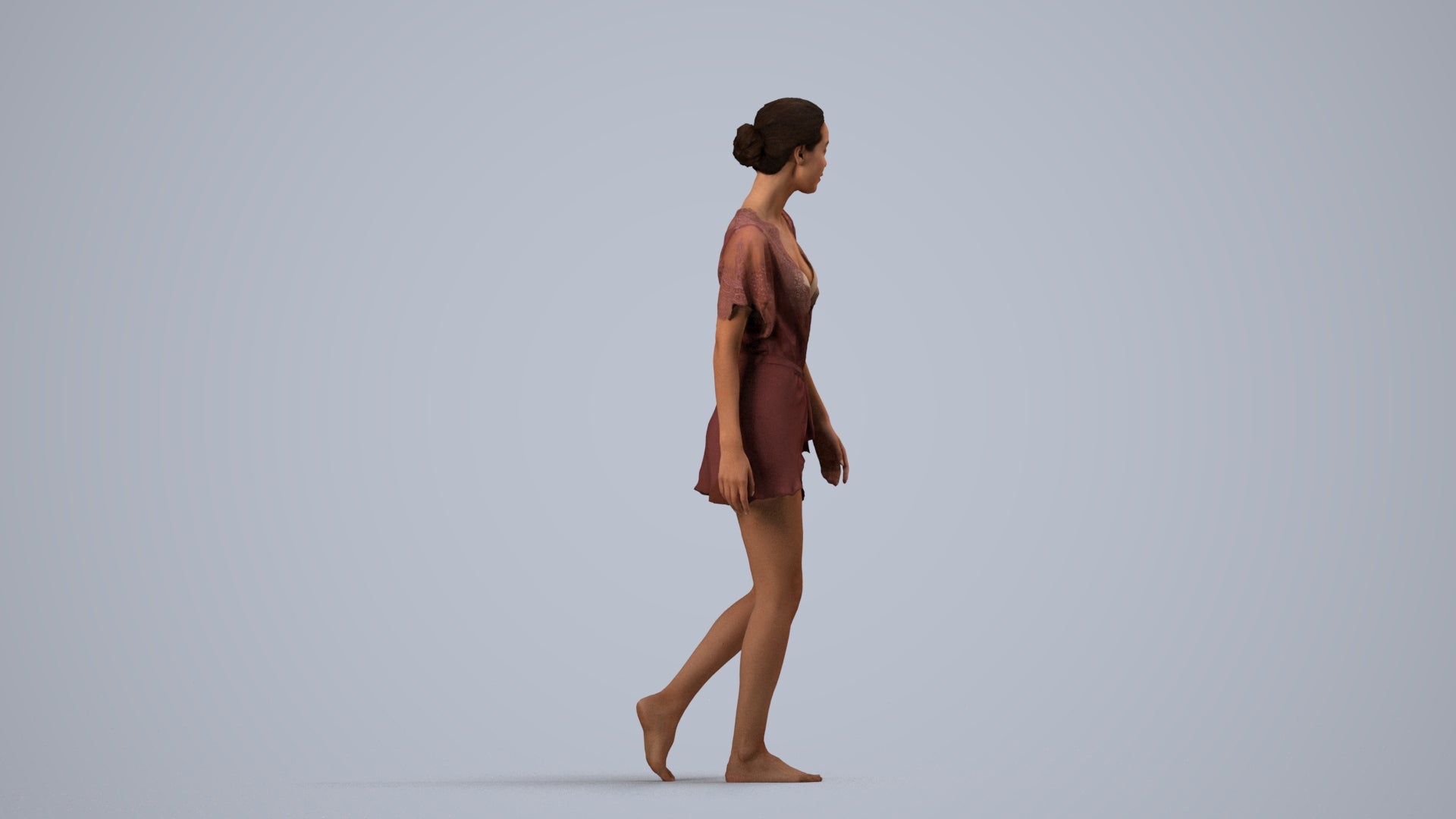 realistic 3D human woman bathroom, archviz people FBX OBJ for Blender, side view render