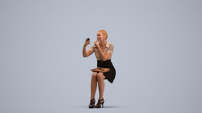 3D human model woman casual sitting, photogrammetry scanned person for archviz, standing pose render