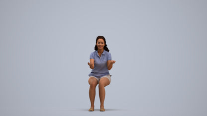 3D human model woman casual sitting, photogrammetry scanned person for archviz, standing pose render