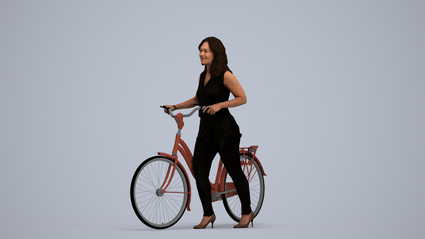 realistic 3D human woman casual cycling, archviz people FBX OBJ for Blender, standing pose render