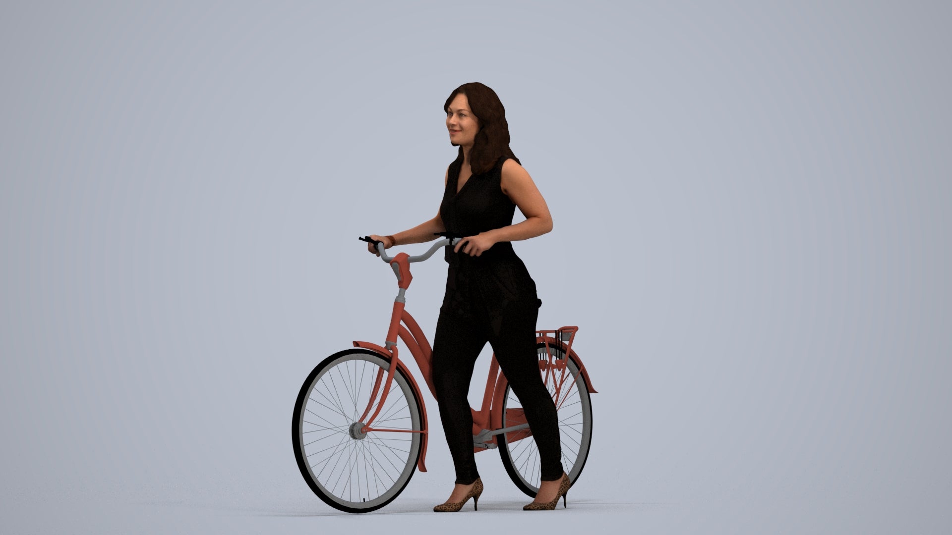 realistic 3D human woman casual cycling, archviz people FBX OBJ for Blender, standing pose render